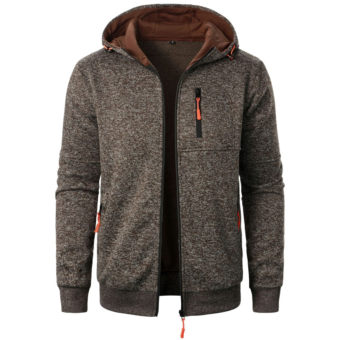 Everyday style men's patterned zip hoodie, versatile and comfortable outerwear.