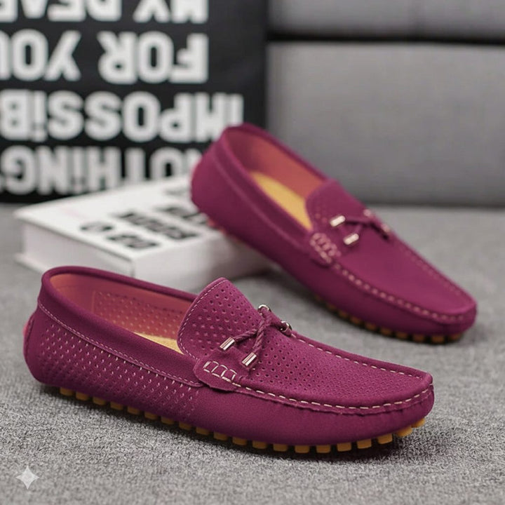 Perforated slip-on loafers for men, a versatile shoe with a breathable design for all seasons.