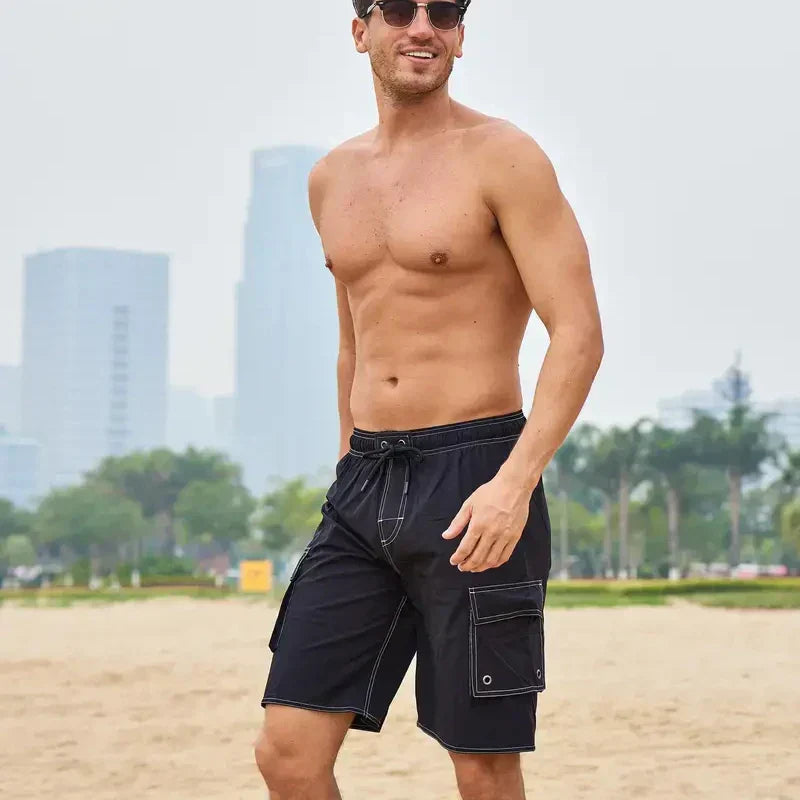Stylish men's performance dual-layer sports shorts. Ideal quick-dry gym & workout apparel.