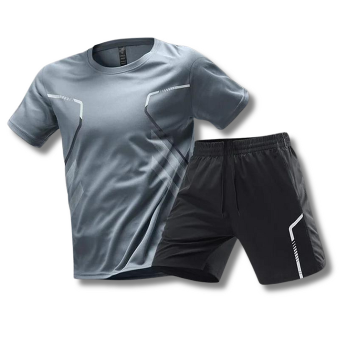Men's performance gym & running outfit, an athletic two-piece set for active training sessions.