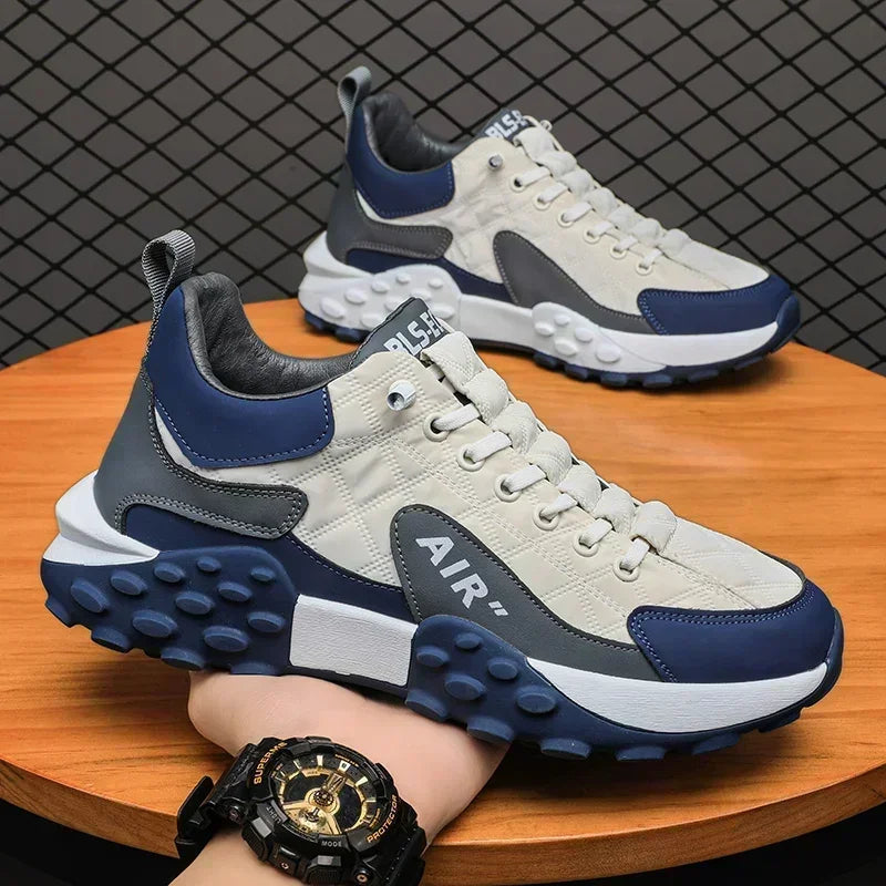 Street style men's sneakers featuring a bold platform and chunky sole design, statement urban shoes.