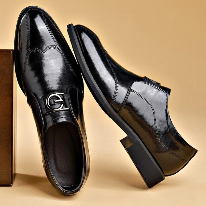 Elegant men's pointed toe monk strap shoes, ideal for formal attire or wedding wear.