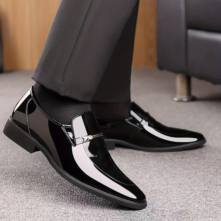 Elegant men's slip-on dress shoes with pointed toe. Perfect penny loafers for formal events & smart casual fashion.