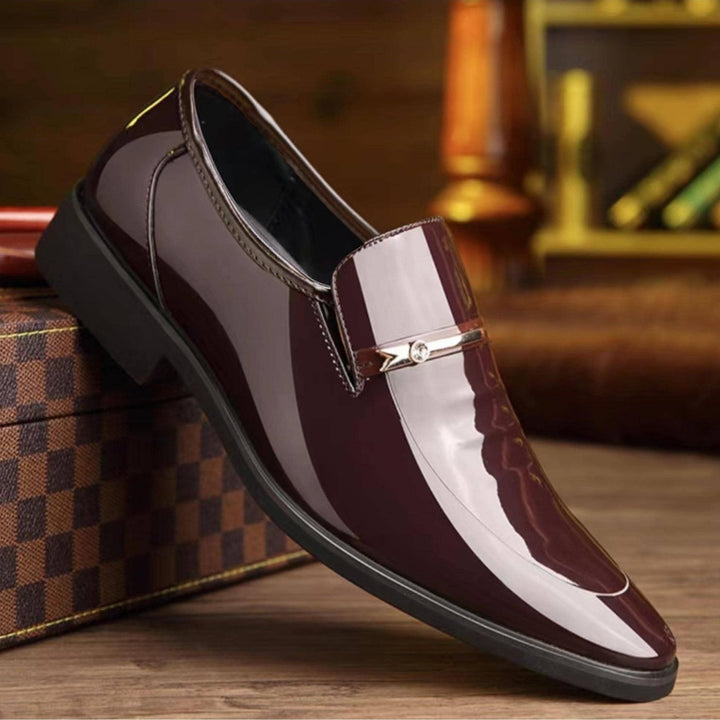 Classic men's penny loafers, pointed toe slip-on formal shoes for business and elegant outfits.