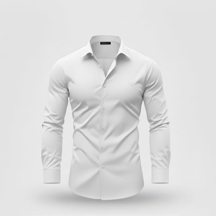 Men's solid long-sleeve button-down shirt. Polished style for business casual, formal casual, and everyday wear.