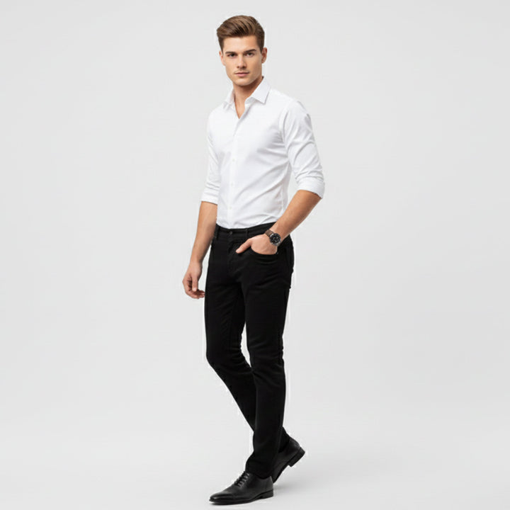 Men's sophisticated long-sleeve button-down shirt, perfect for a polished business casual or everyday style. Versatile.