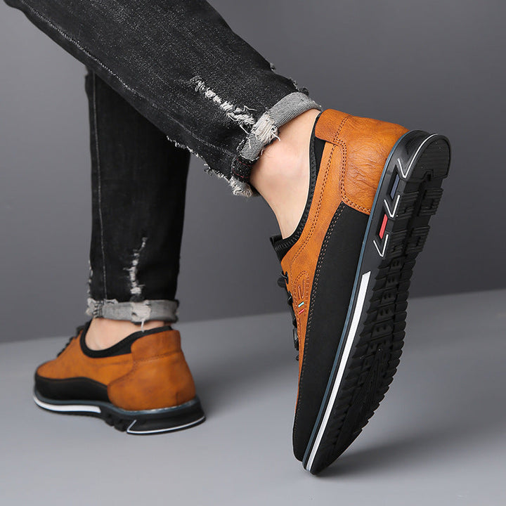 Comfortable men's brown leather walking shoes, providing premium support and everyday elegance.