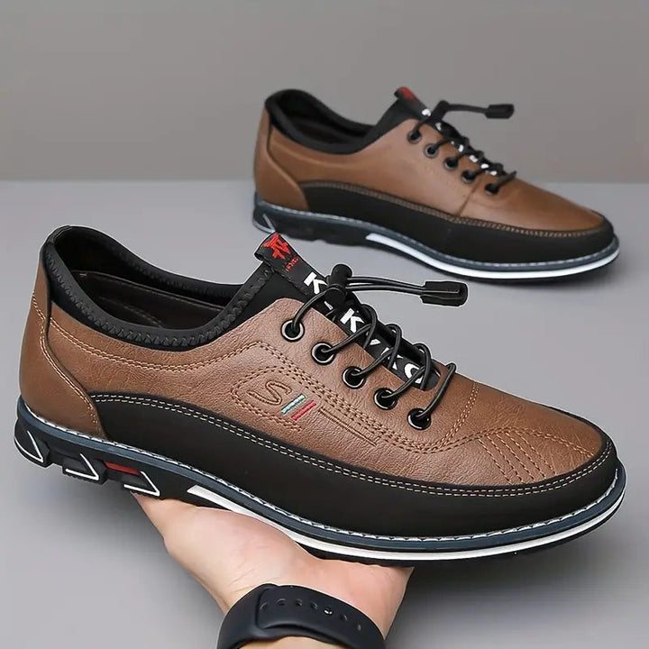 Side view of men's premium brown leather comfort shoes, designed for everyday elegance and versatility.