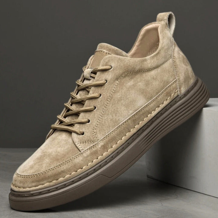 Men's premium casual khaki & gray sneakers for versatile everyday wear; comfortable & stylish smart-casual footwear.