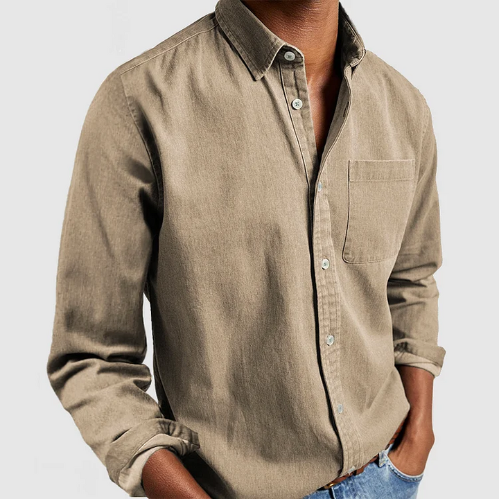 Versatile men's button-up shirt with relaxed fit, perfect for casual fashion & modern everyday apparel.