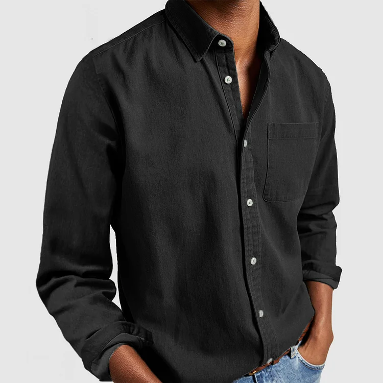 Premium men's casual shirt, versatile long sleeve button-up for smart casual, relaxed fit, and modern everyday wear.