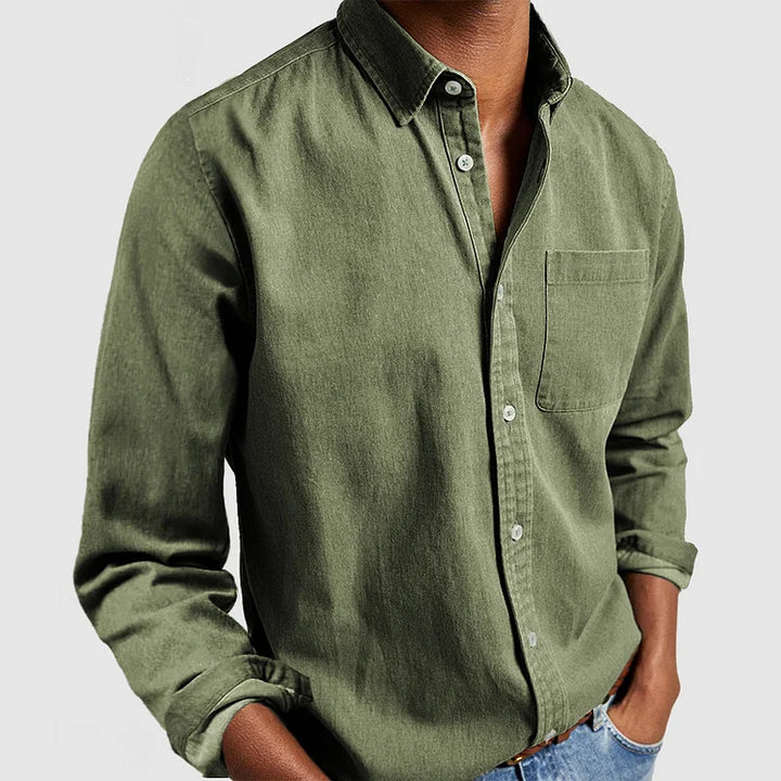 Men's casual long sleeve shirt, button-up design offering effortless style, comfort & modern everyday fashion.