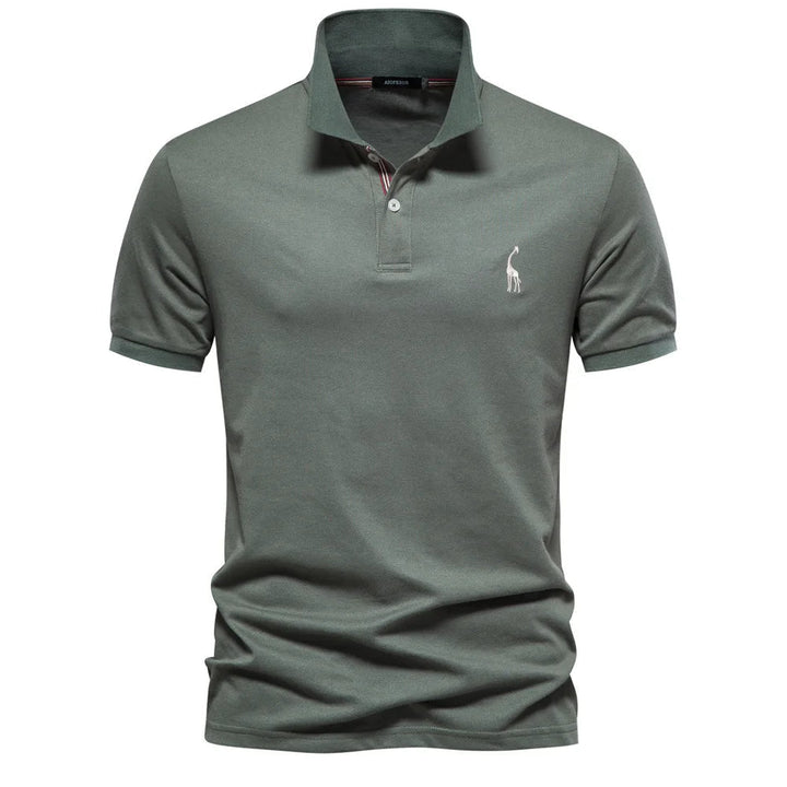 Men's premium cotton polo shirt with elegant deer embroidery, short sleeve. New arrival.