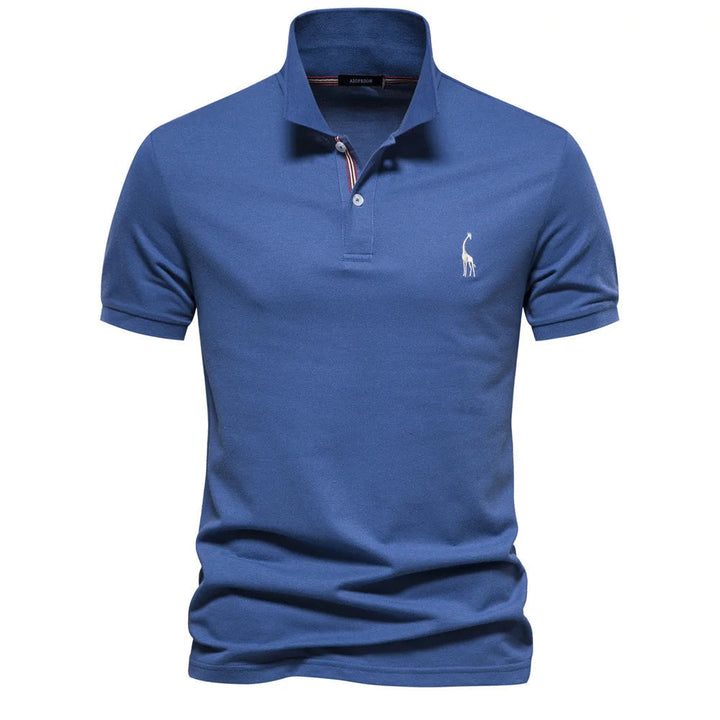 Versatile men's short-sleeve polo, unique deer embroidery, comfortable premium cotton top.