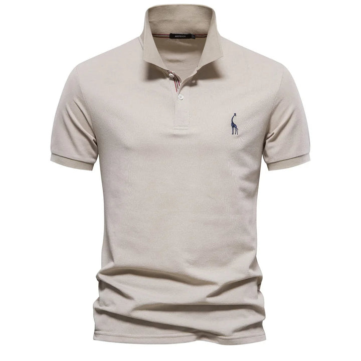 Elegant men's premium cotton polo, deer embroidery detail, soft & comfortable for daily wear.