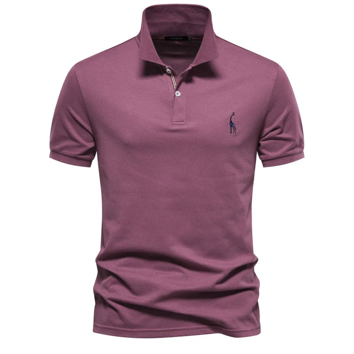 New men's short-sleeve cotton polo, unique deer embroidery, regular fit, premium quality.