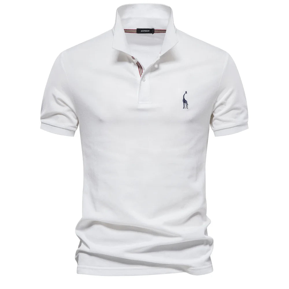 Stylish men's premium cotton polo shirt, deer embroidery, versatile casual top for summer.