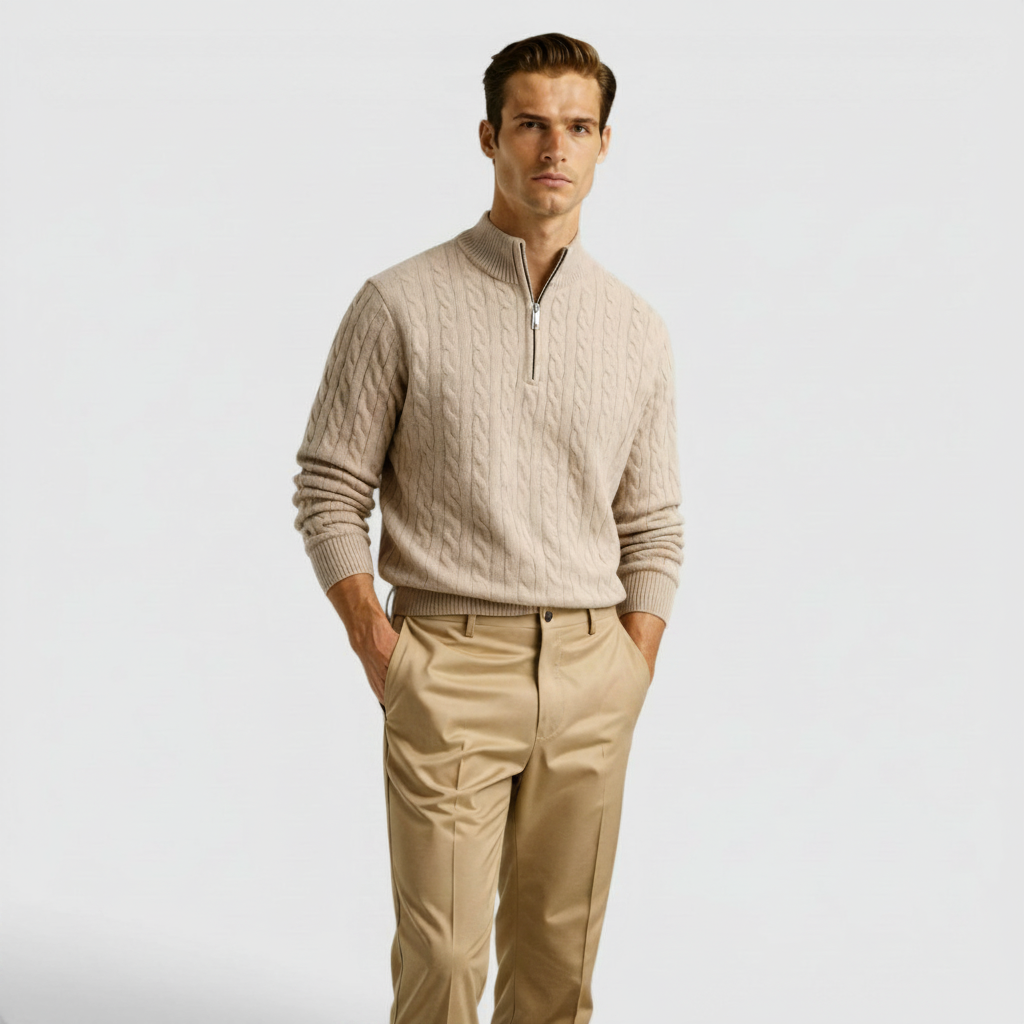 Men's premium half-zip knit pullover sweater, warm & versatile for everyday autumn wear.
