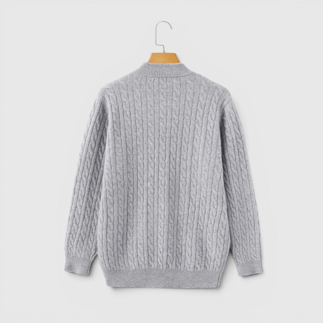 Durable men's premium half-zip knit sweater, built for lasting warmth & versatile wear.