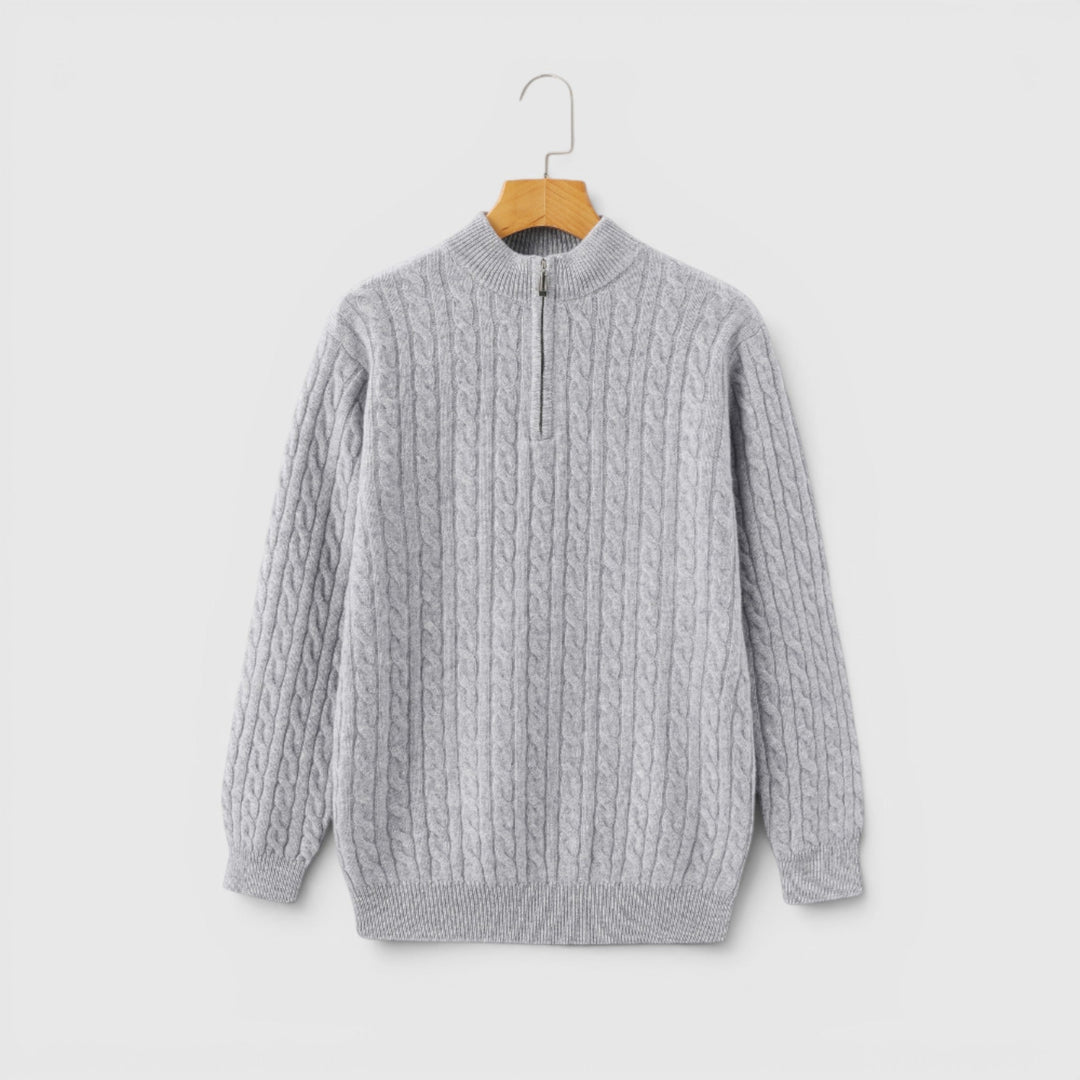 Men's versatile long sleeve half-zip knit sweater, warm and comfortable for all occasions.