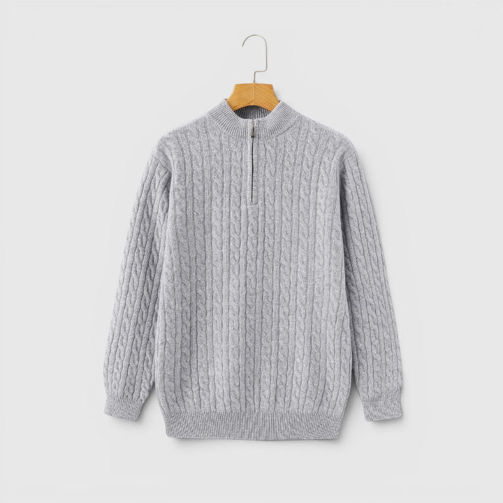 Men's versatile long sleeve half-zip knit sweater, warm and comfortable for all occasions.