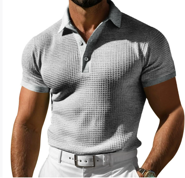 Men's premium knit polo shirt in classic vintage style, perfect for sophisticated smart casual looks.