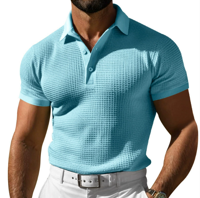 Tailored fit men's knit polo in a versatile classic style, ideal for summer smart casual wear.