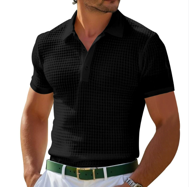 Comfortable short-sleeve men's polo shirt, featuring a stylish knit design for summer fashion.