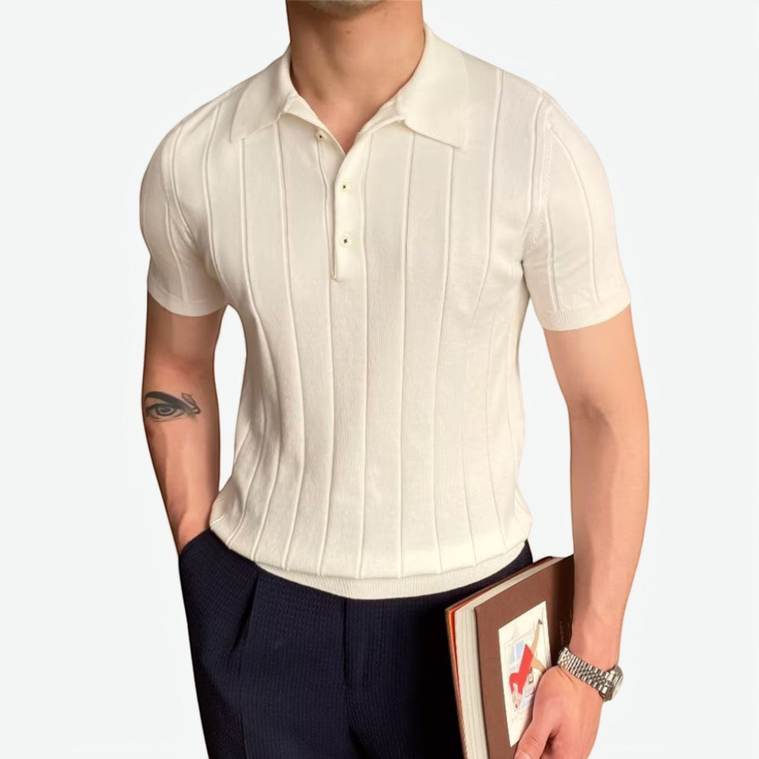 Men's premium slim-fit polo shirt in classic white for a versatile smart casual everyday look.