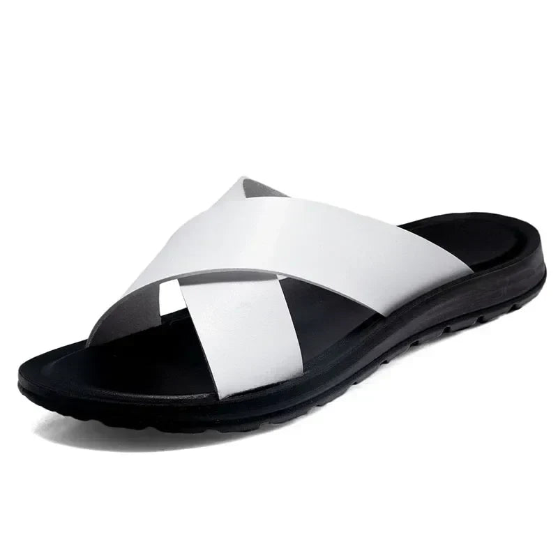 Stylish men's slip-on sandals, easy wear comfort for summer, beach, and vacation footwear.