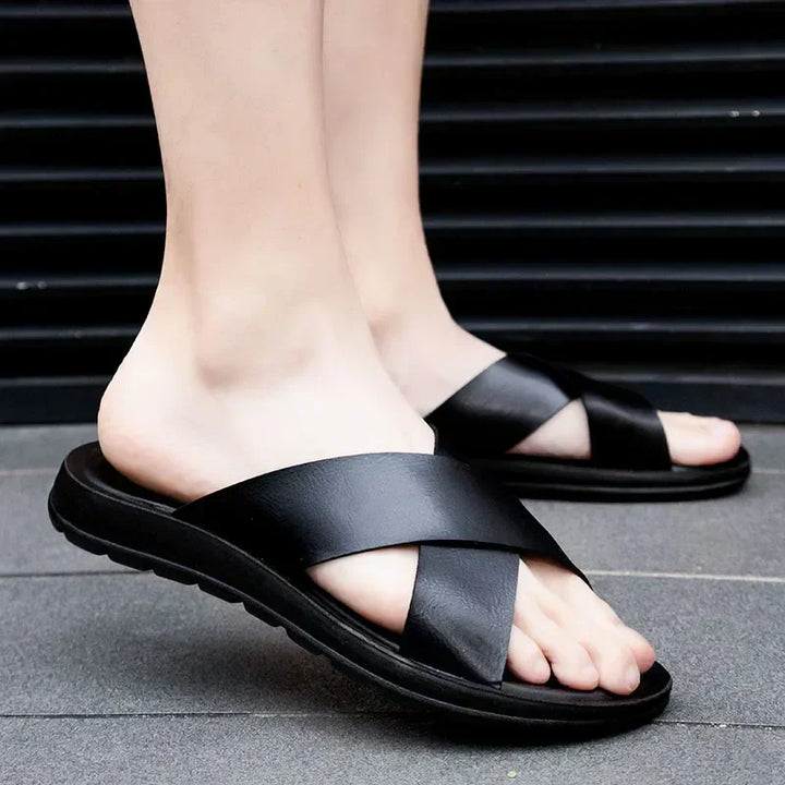 Versatile men's slip-on sandals, great for summer casual, beach, and vacation comfort.
