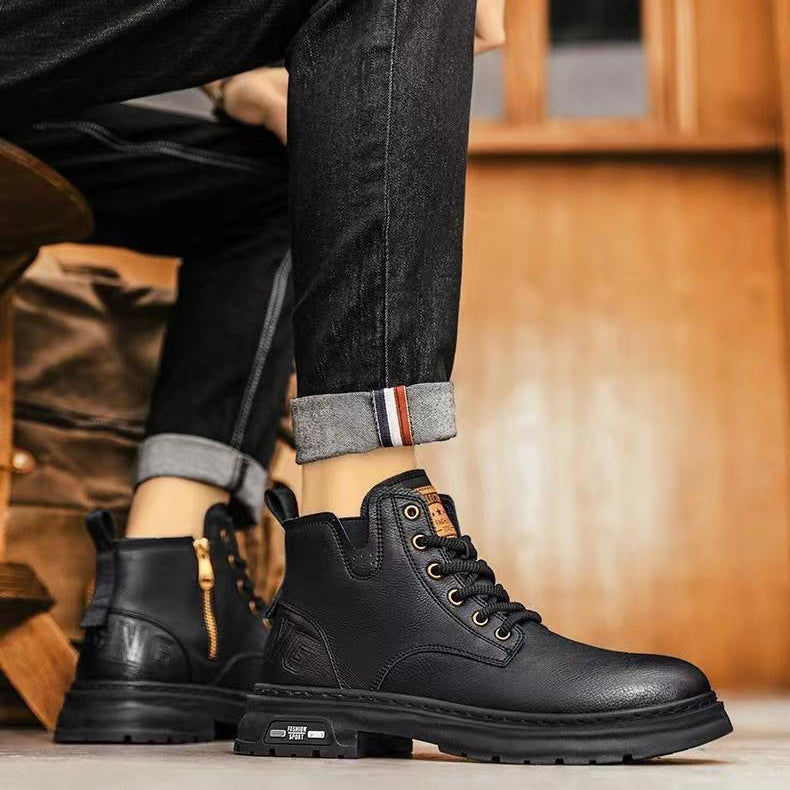 Men's comfortable, anti-slip slip-on work boots, premium everyday casual brown footwear.
