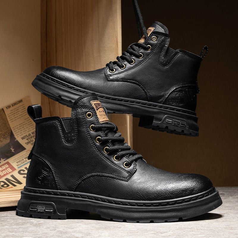 Brown men's slip-on work boots, durable & comfortable, with anti-slip sole for work & casual safety.
