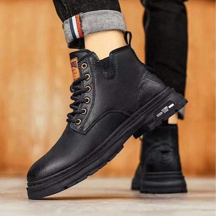 Interior view of men's comfortable slip-on work boots, premium everyday footwear with comfort features.