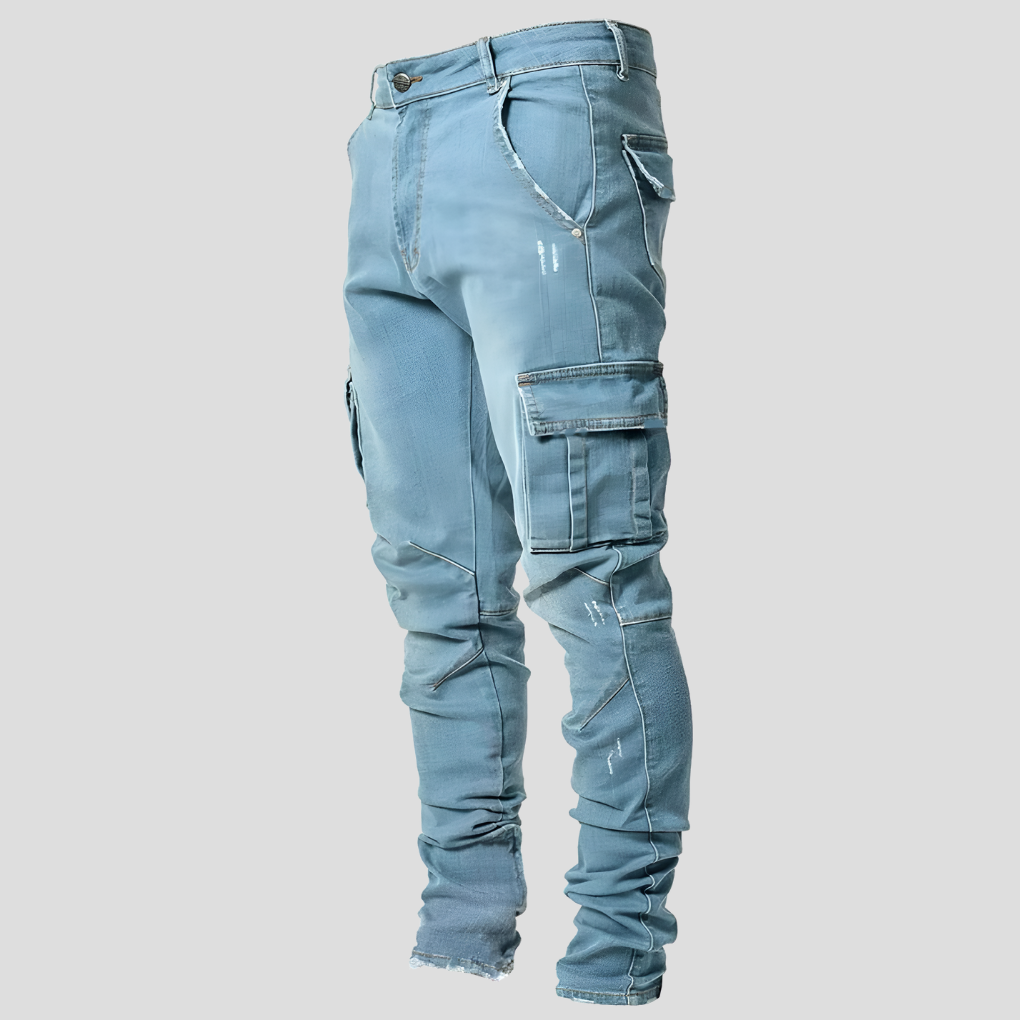 Premium men's stretch skinny jeans, comfortable slim fit denim for modern everyday fashion.