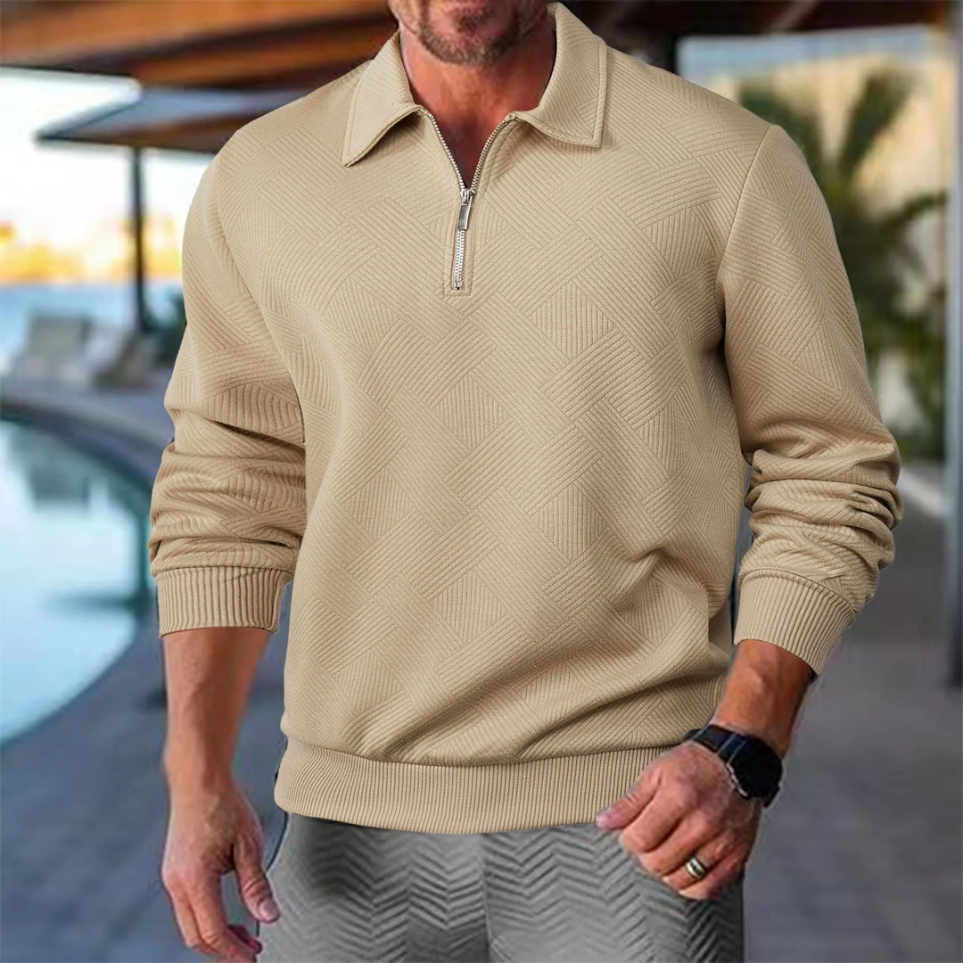 Men's Premium Textured Quarter Zip Top, stylish & comfortable for smart casual wear.