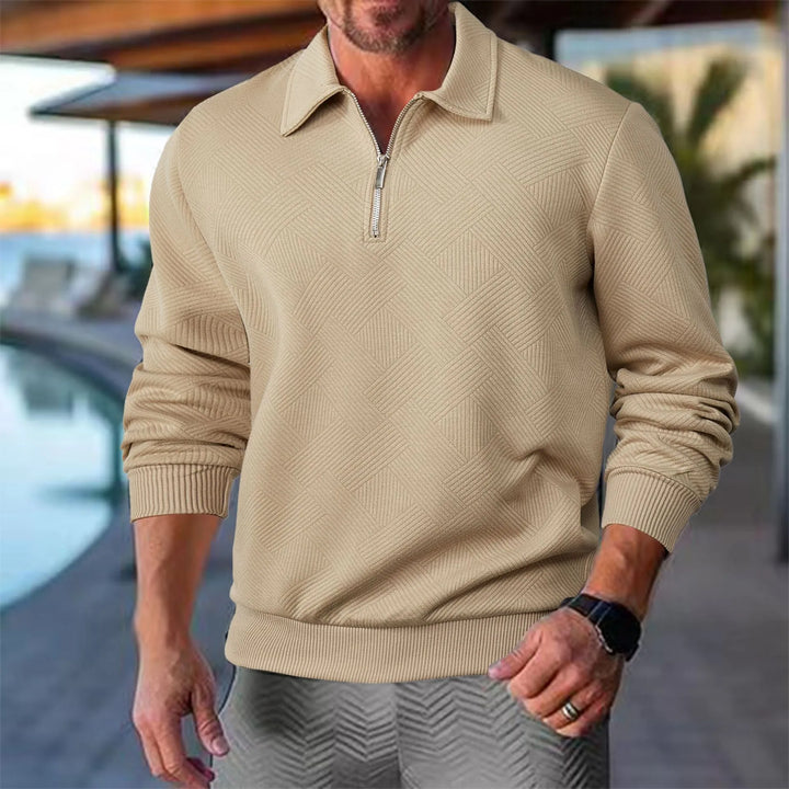 Men's Premium Textured Quarter Zip Top, stylish & comfortable for smart casual wear.