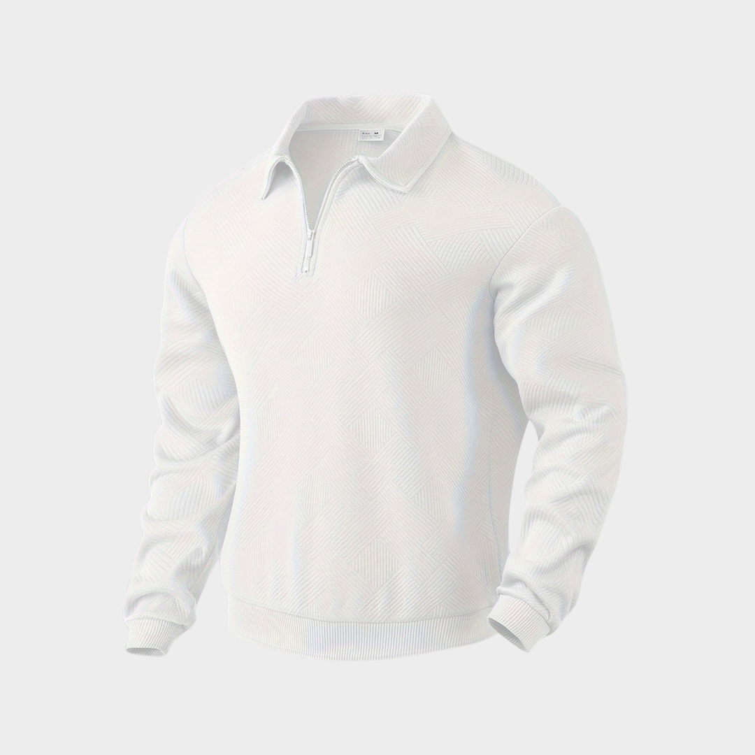 Premium men's textured quarter zip, a versatile long sleeve top for modern casual fashion.