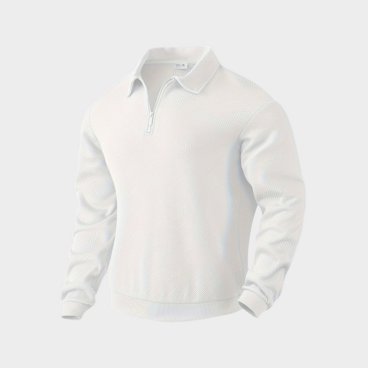 Premium men's textured quarter zip, a versatile long sleeve top for modern casual fashion.