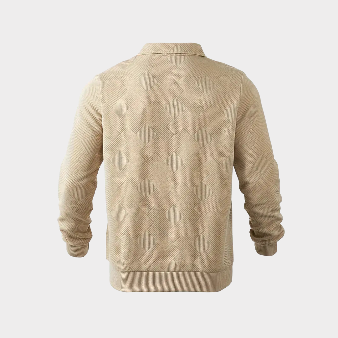 Comfortable men's long sleeve quarter zip, perfect layering piece for versatile casual outfits.