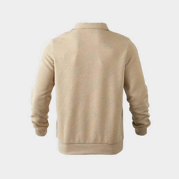 Comfortable men's long sleeve quarter zip, perfect layering piece for versatile casual outfits.