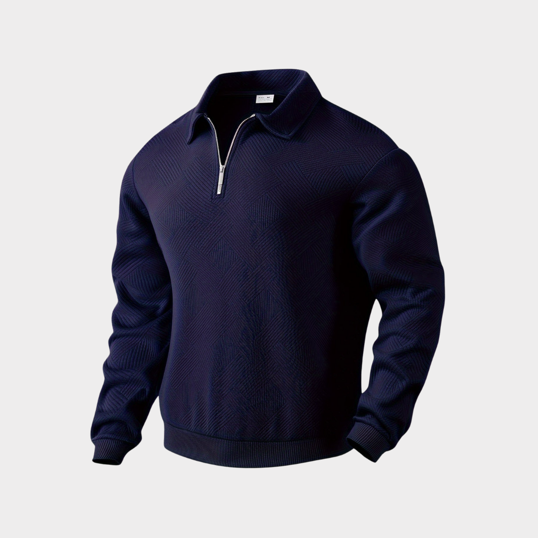 Premium textured men's top with quarter zip, great for stylish everyday and smart casual looks.