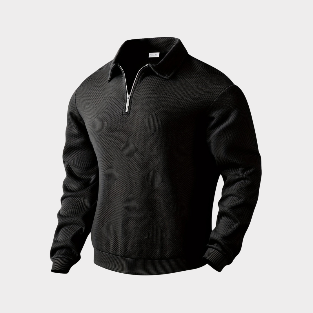 Sophisticated men's textured quarter zip top, combining style & comfort for modern casual wear.