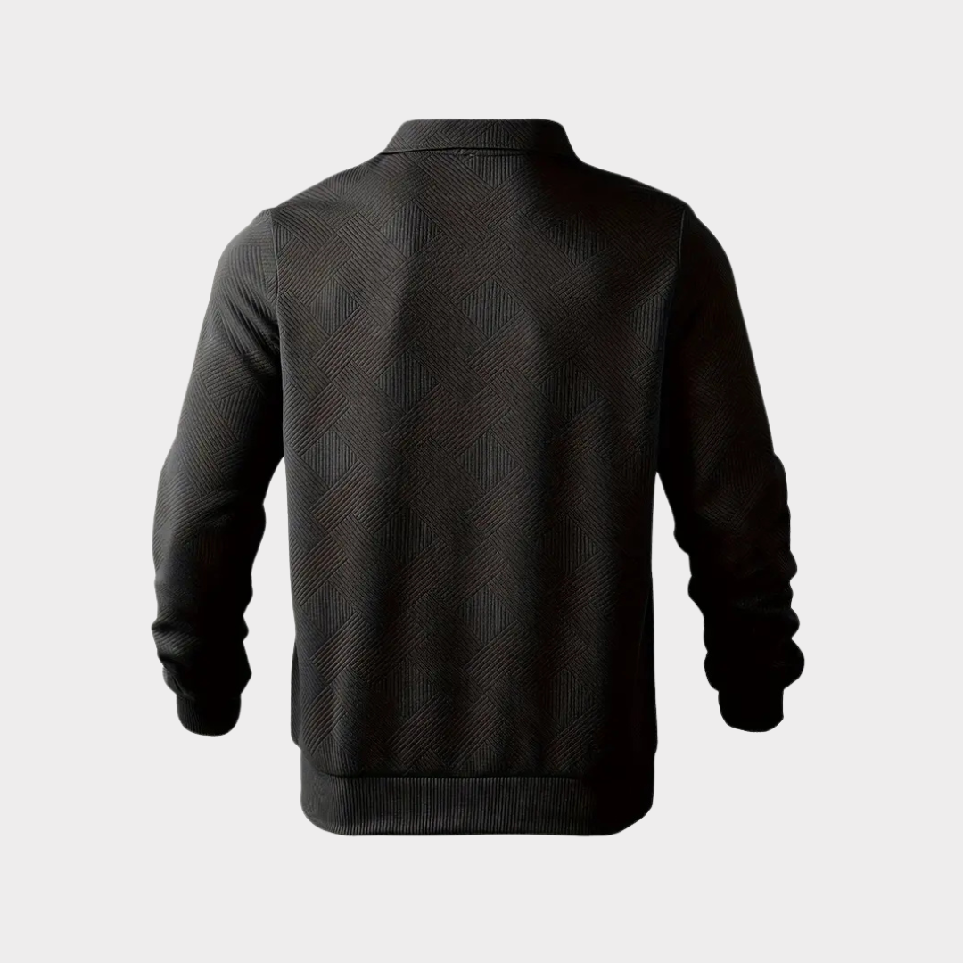 High-quality men's long sleeve top, a premium textured quarter zip for smart casual layering.