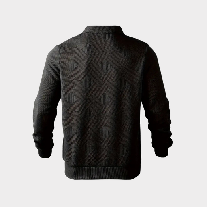 High-quality men's long sleeve top, a premium textured quarter zip for smart casual layering.