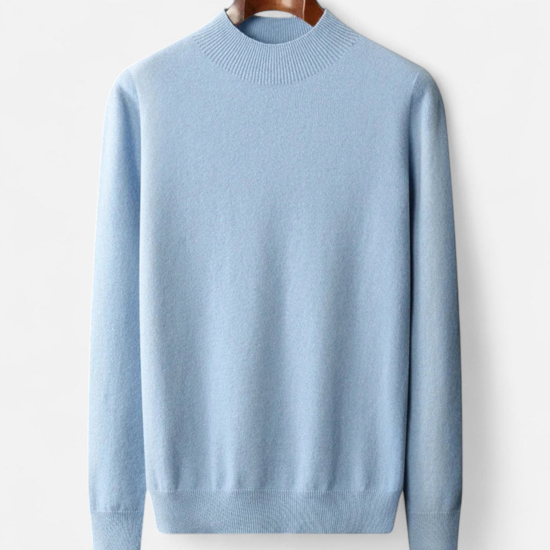 Men's pure wool half-turtleneck sweater in classic navy