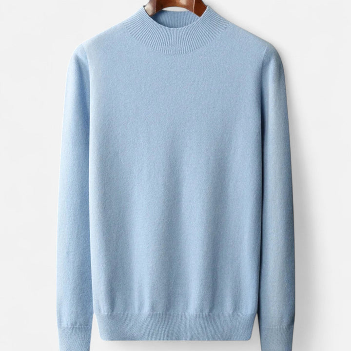 Men's pure wool half-turtleneck sweater in classic navy