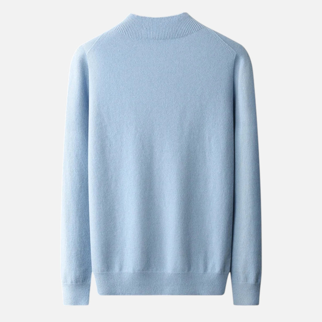 Versatile men's wool sweater with a sophisticated half-turtleneck design