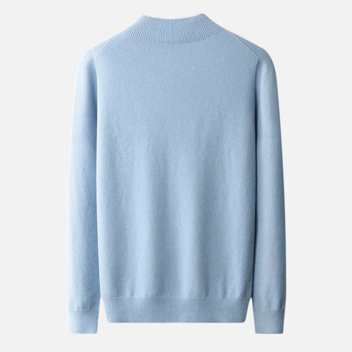 Versatile men's wool sweater with a sophisticated half-turtleneck design