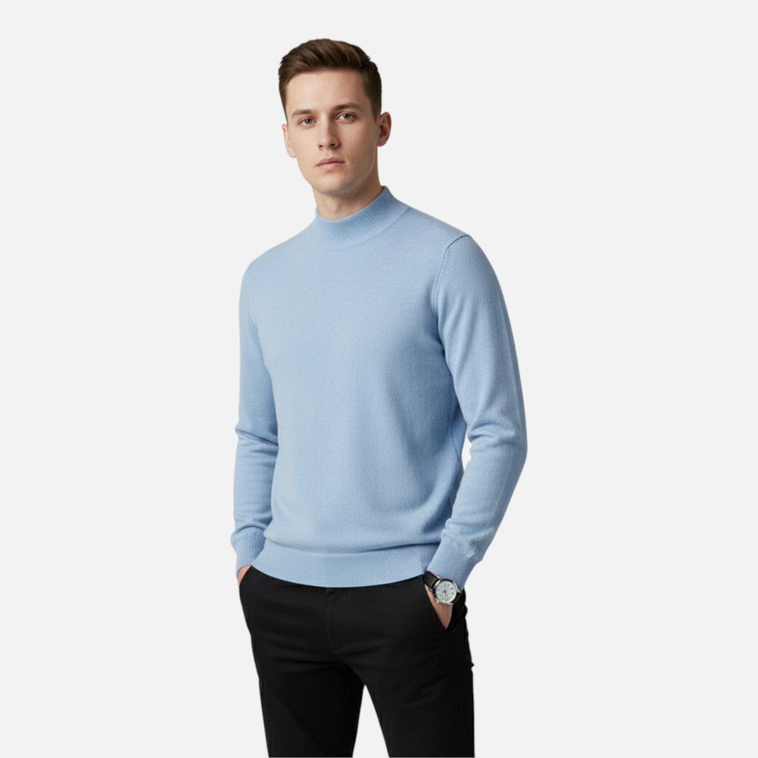 Cozy men's wool pullover with a comfortable half-turtleneck collar